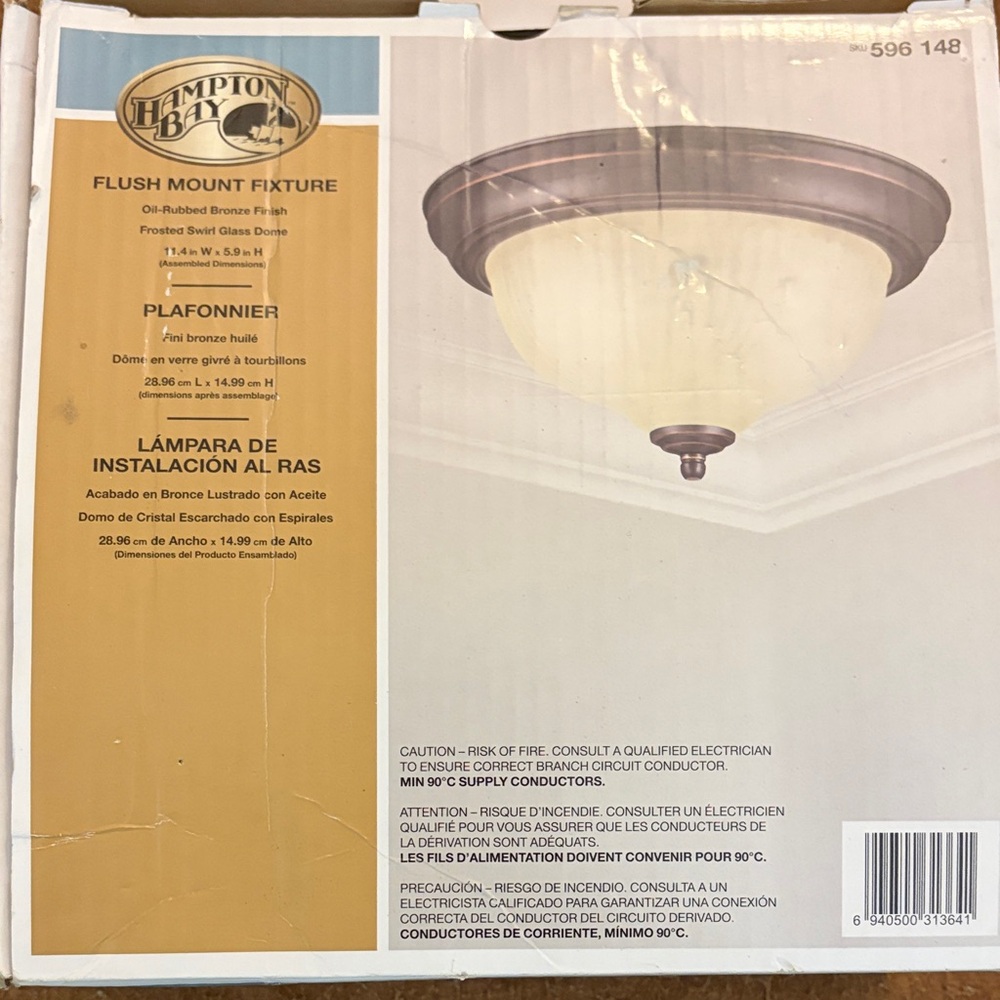 Hampton Bay Oil-Rubbed Bronze Flush Mount Ceiling Light - Frosted Swirl Glass